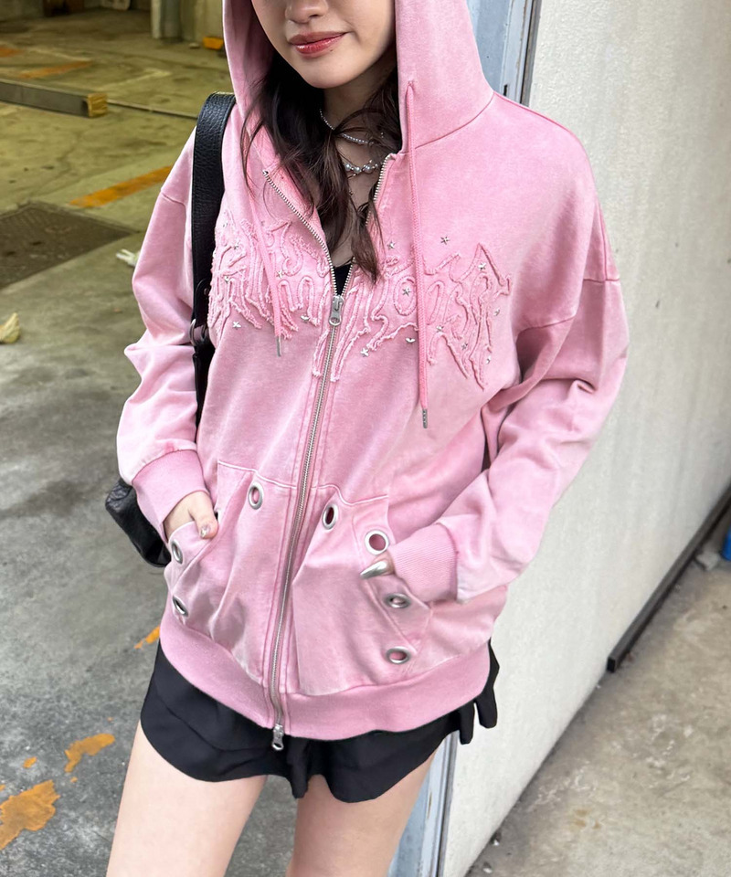 アイレットクラッシュロゴオーバーパーカー 詳細画像 ピンク 10