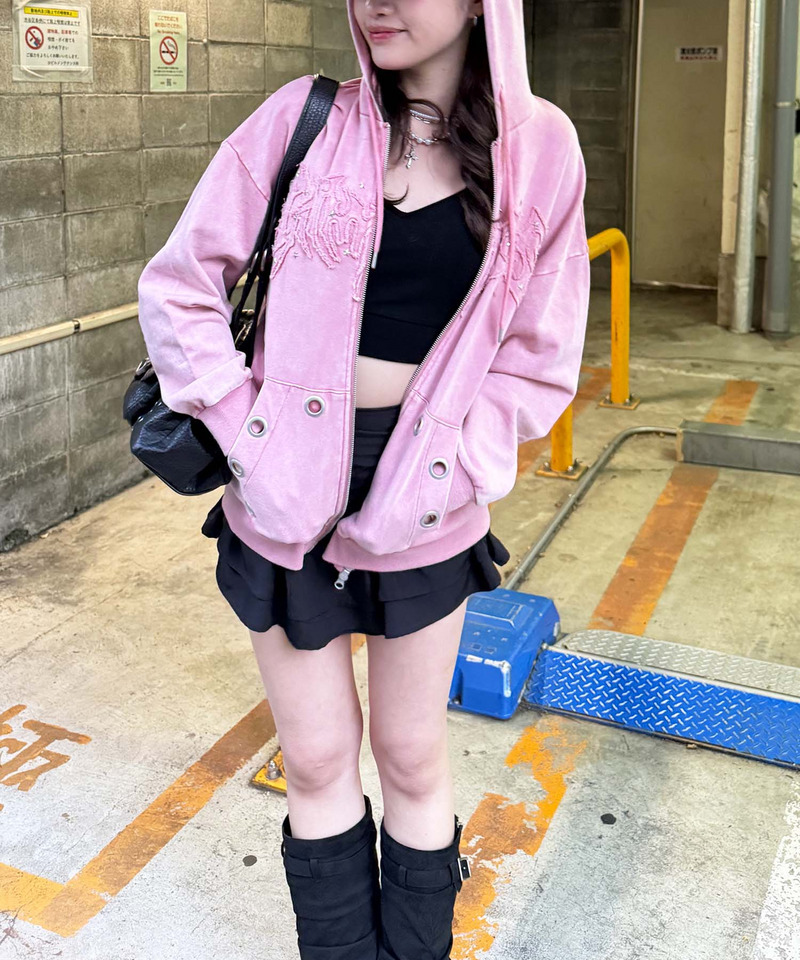 アイレットクラッシュロゴオーバーパーカー 詳細画像 ピンク 13