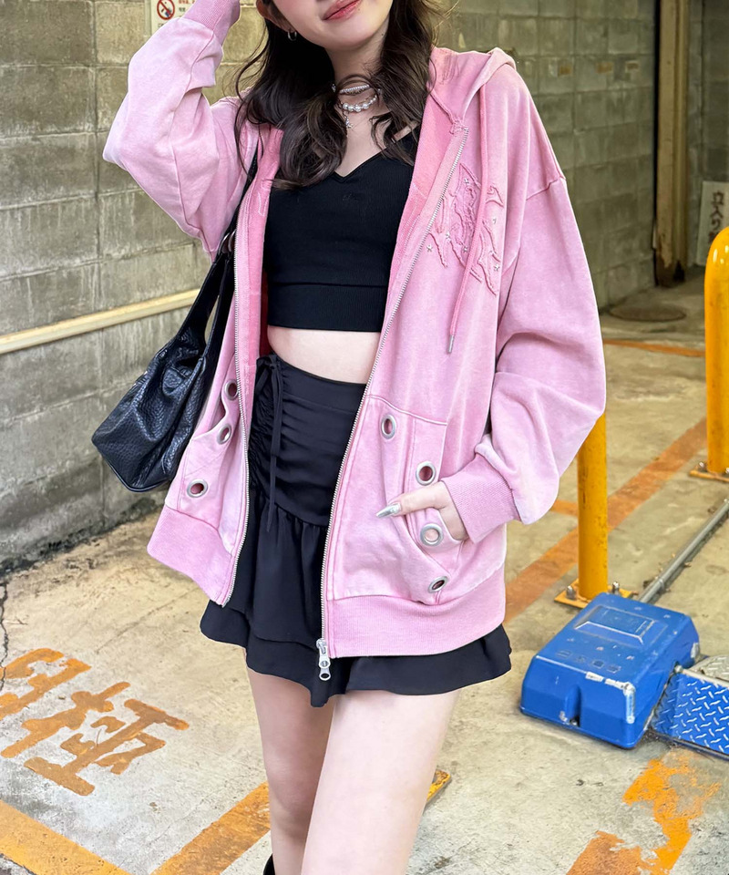 アイレットクラッシュロゴオーバーパーカー 詳細画像 ピンク 14