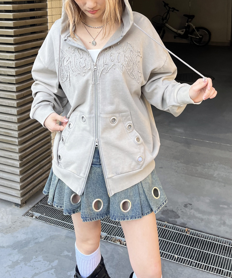 アイレットクラッシュロゴオーバーパーカー 詳細画像 グレー 15