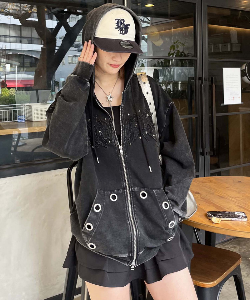 アイレットクラッシュロゴオーバーパーカー 詳細画像 ブラック 1