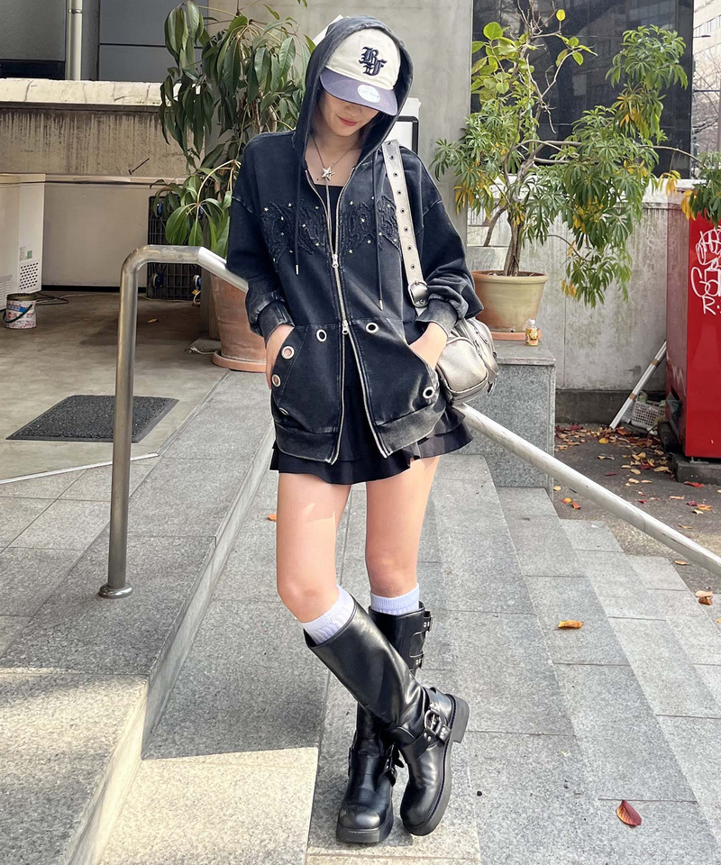 アイレットクラッシュロゴオーバーパーカー 詳細画像 ブラック 11