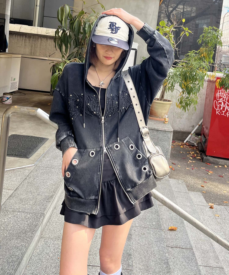 アイレットクラッシュロゴオーバーパーカー 詳細画像 ブラック 12