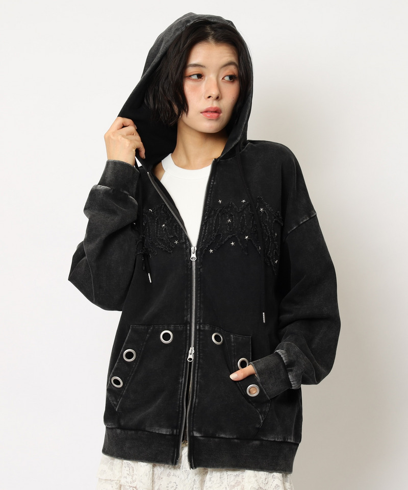 アイレットクラッシュロゴオーバーパーカー 詳細画像 ブラック 16