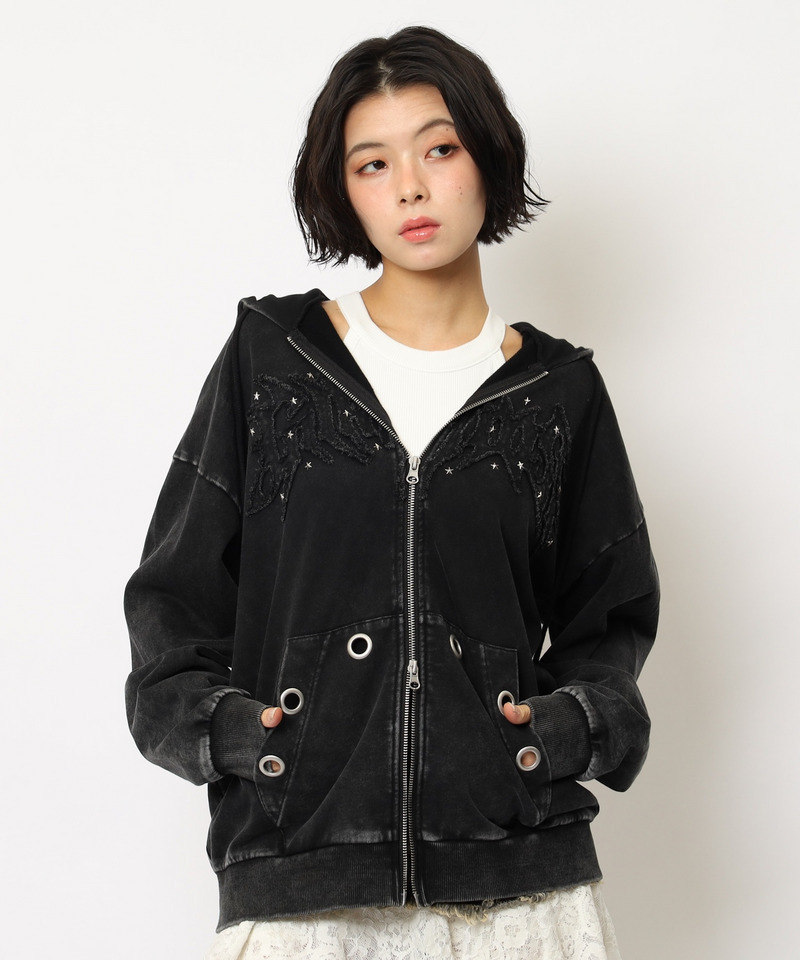 アイレットクラッシュロゴオーバーパーカー 詳細画像 ブラック 17