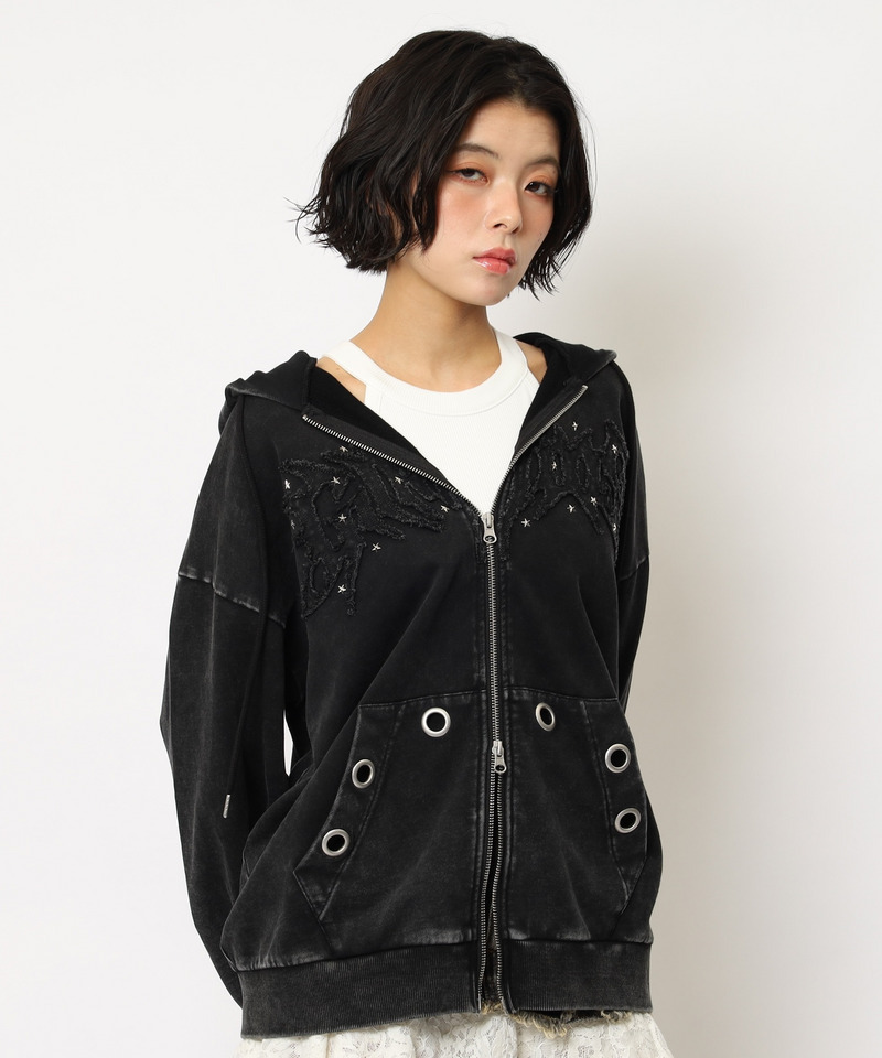 アイレットクラッシュロゴオーバーパーカー 詳細画像 ブラック 18