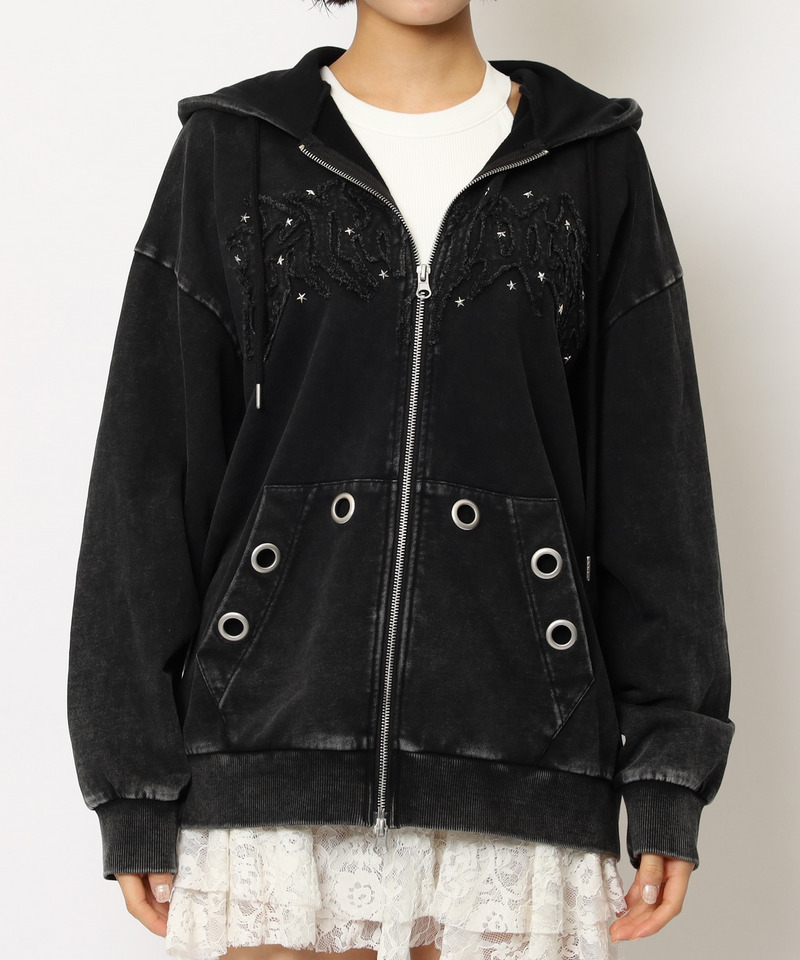 アイレットクラッシュロゴオーバーパーカー 詳細画像 ブラック 21