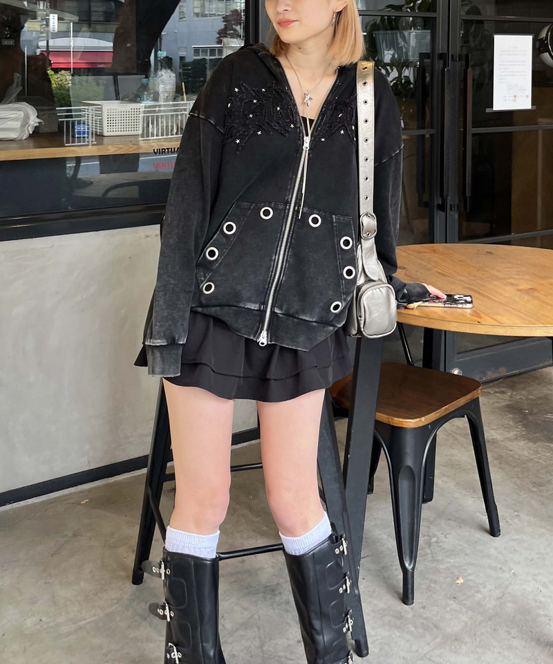 アイレットクラッシュロゴオーバーパーカー 詳細画像 ブラック 3