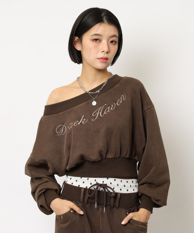 ロゴ刺しゅうワンショルダートップス 詳細画像 ブラウン 24