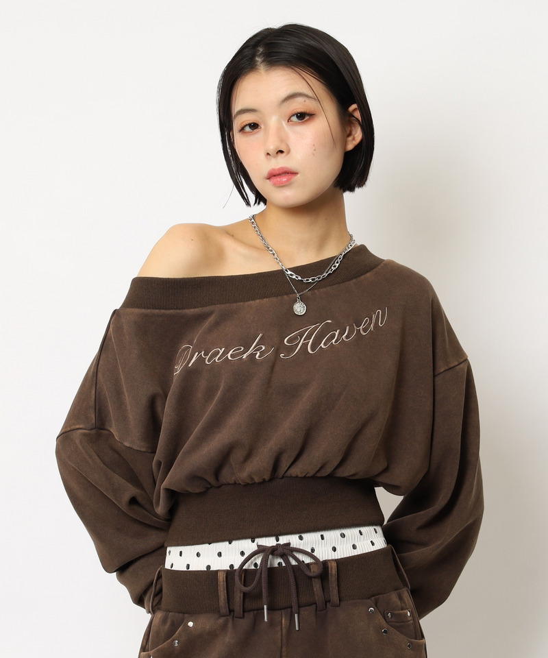 ロゴ刺しゅうワンショルダートップス 詳細画像 ブラウン 25