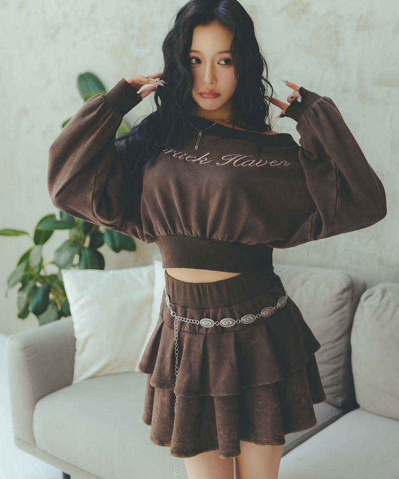 ロゴ刺しゅうワンショルダートップス 詳細画像 ブラウン 3