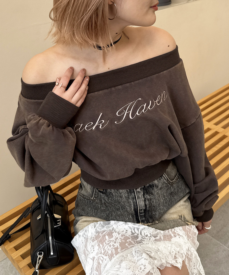 ロゴ刺しゅうワンショルダートップス 詳細画像 ブラウン 6