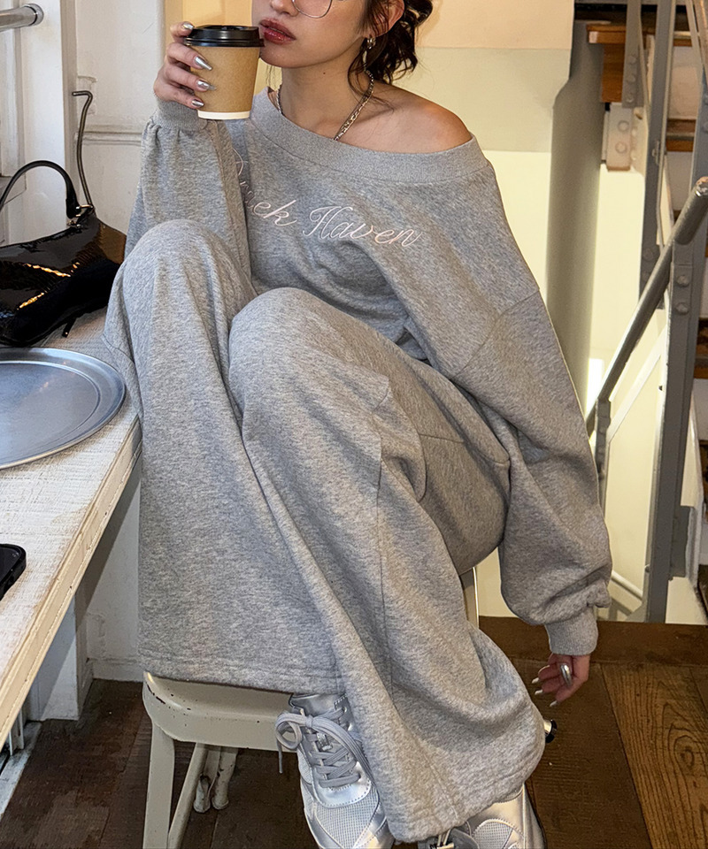 ロゴ刺しゅうワンショルダートップス 詳細画像 グレー 11