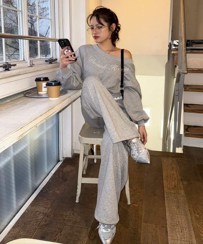 ロゴ刺しゅうワンショルダートップス 詳細画像 グレー 13