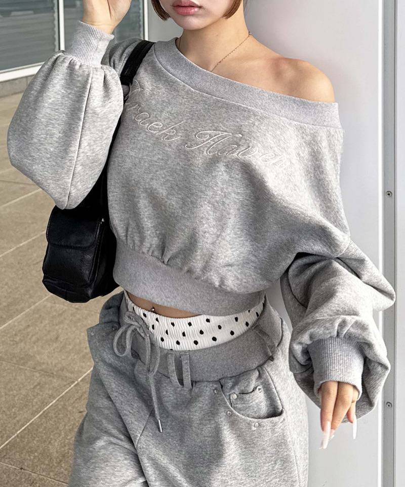 ロゴ刺しゅうワンショルダートップス 詳細画像 グレー 20