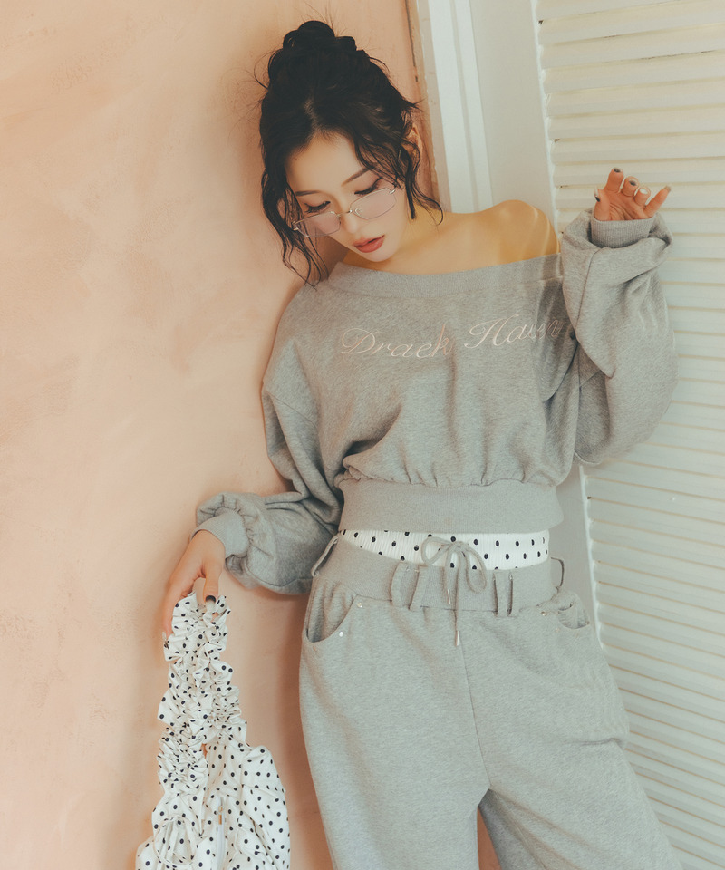 ロゴ刺しゅうワンショルダートップス 詳細画像 グレー 7