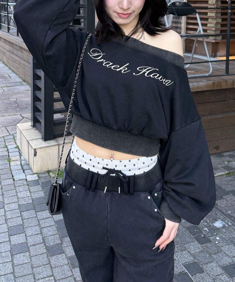 ロゴ刺しゅうワンショルダートップス 詳細画像 ブラック 15