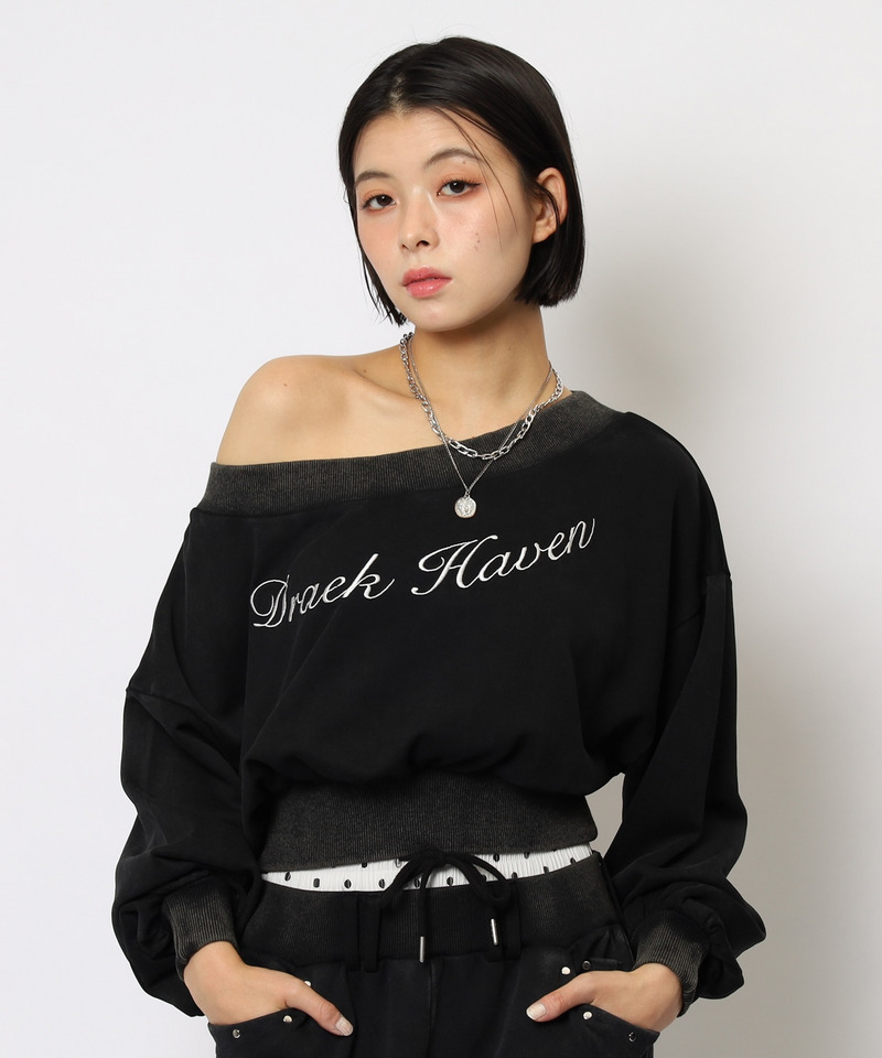 ロゴ刺しゅうワンショルダートップス 詳細画像 ブラック 19