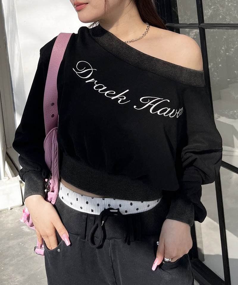 ロゴ刺しゅうワンショルダートップス 詳細画像 ブラック 6