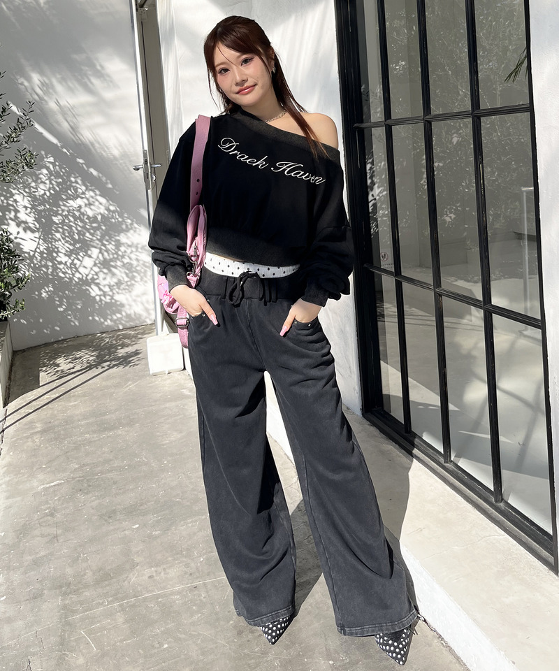 ロゴ刺しゅうワンショルダートップス 詳細画像 ブラック 7