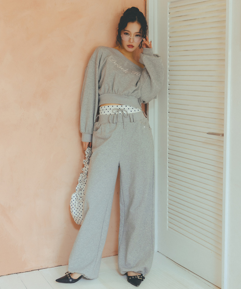 ウエストデザインバックロゴ刺しゅうパンツ 詳細画像 グレー 1