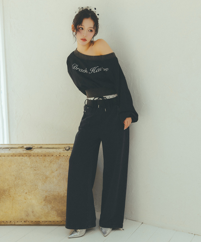 ウエストデザインバックロゴ刺しゅうパンツ 詳細画像 ブラック 2