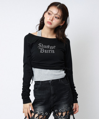 ラインストーンロゴアンサンブルトップス