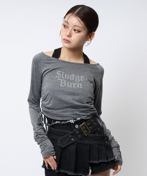 ラインストーンロゴアンサンブルトップス 詳細画像