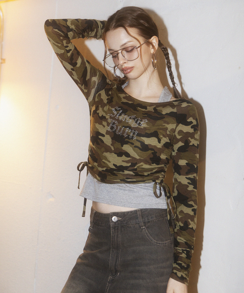 ラインストーンロゴアンサンブルトップス 詳細画像 カーキ系 1