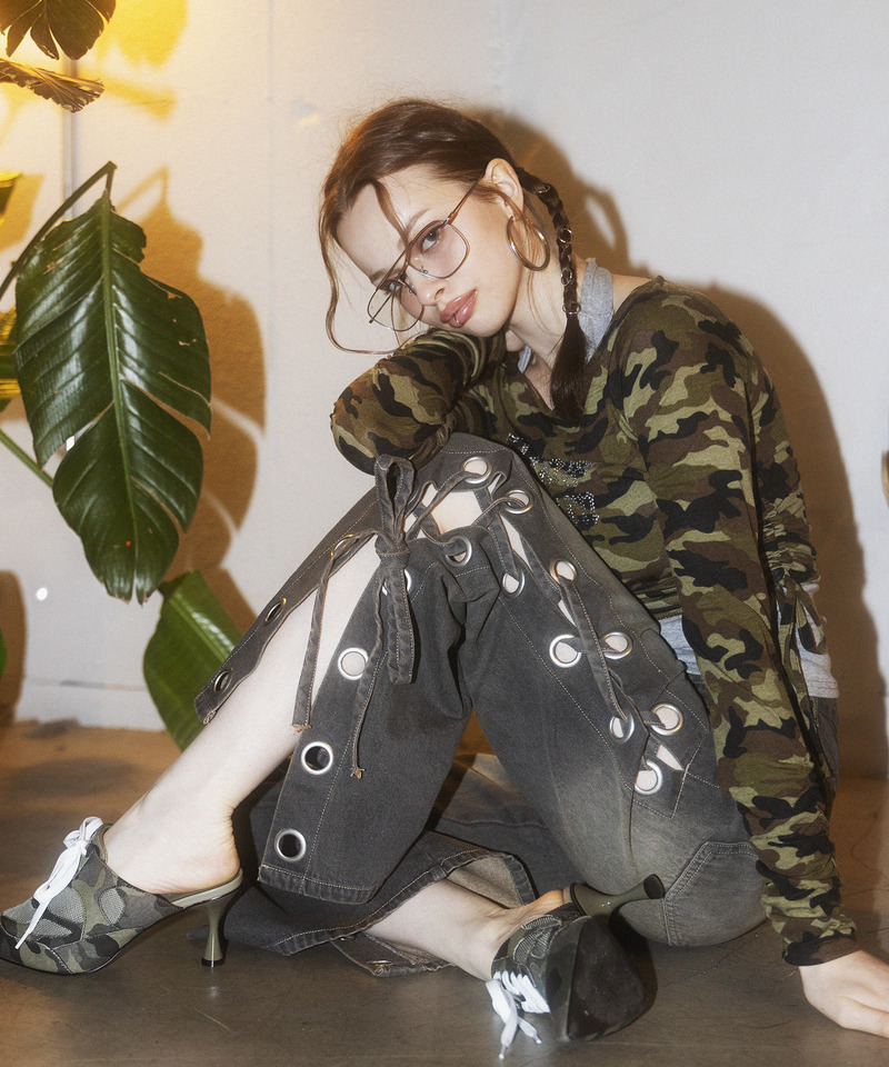 ラインストーンロゴアンサンブルトップス 詳細画像 カーキ系 3