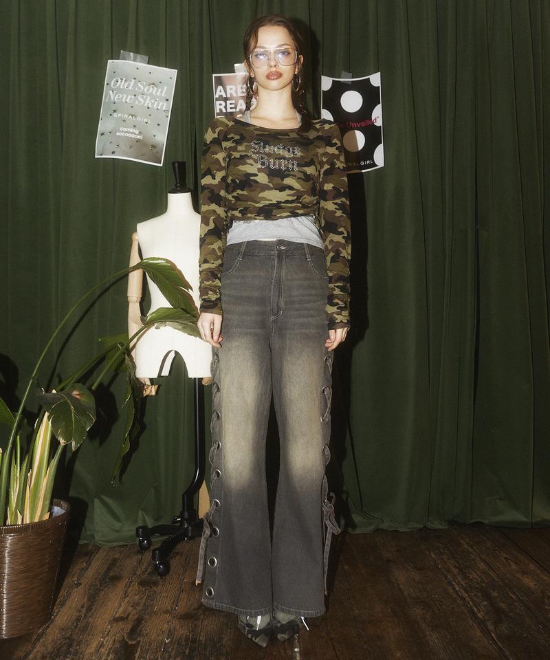 ラインストーンロゴアンサンブルトップス 詳細画像 カーキ系 4