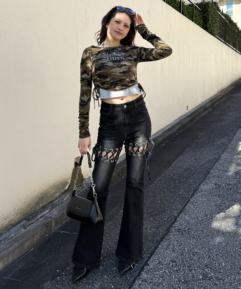 ラインストーンロゴアンサンブルトップス 詳細画像 カーキ系 7