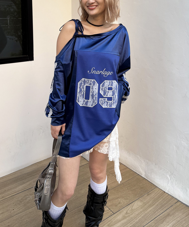 ワンショルダーナンバリングレーストップス 詳細画像 ブルー 5