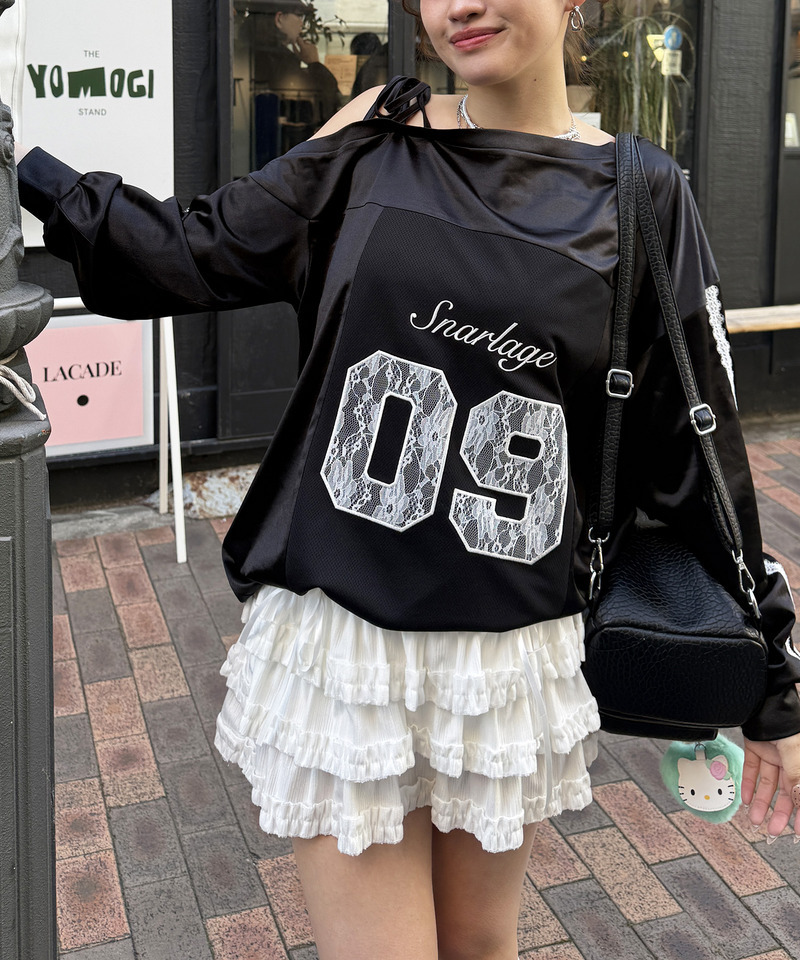 ワンショルダーナンバリングレーストップス 詳細画像 ブラック 6