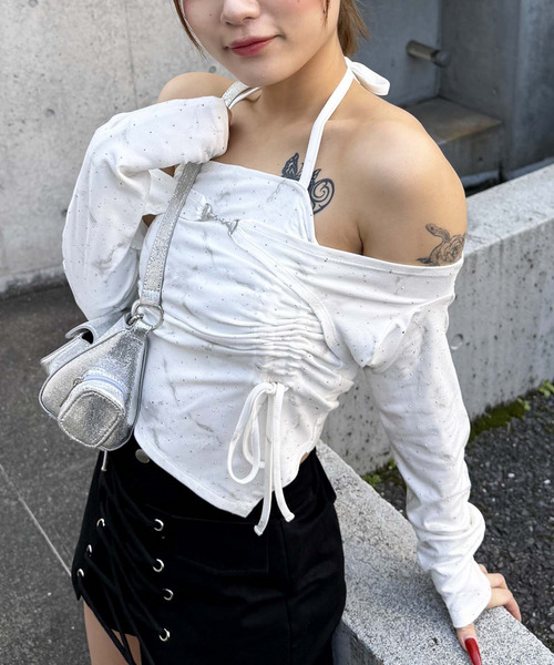 ビット付きダブルギャザ-トップス 詳細画像