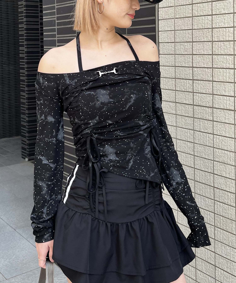 ビット付きダブルギャザ-トップス 詳細画像 ブラック 2