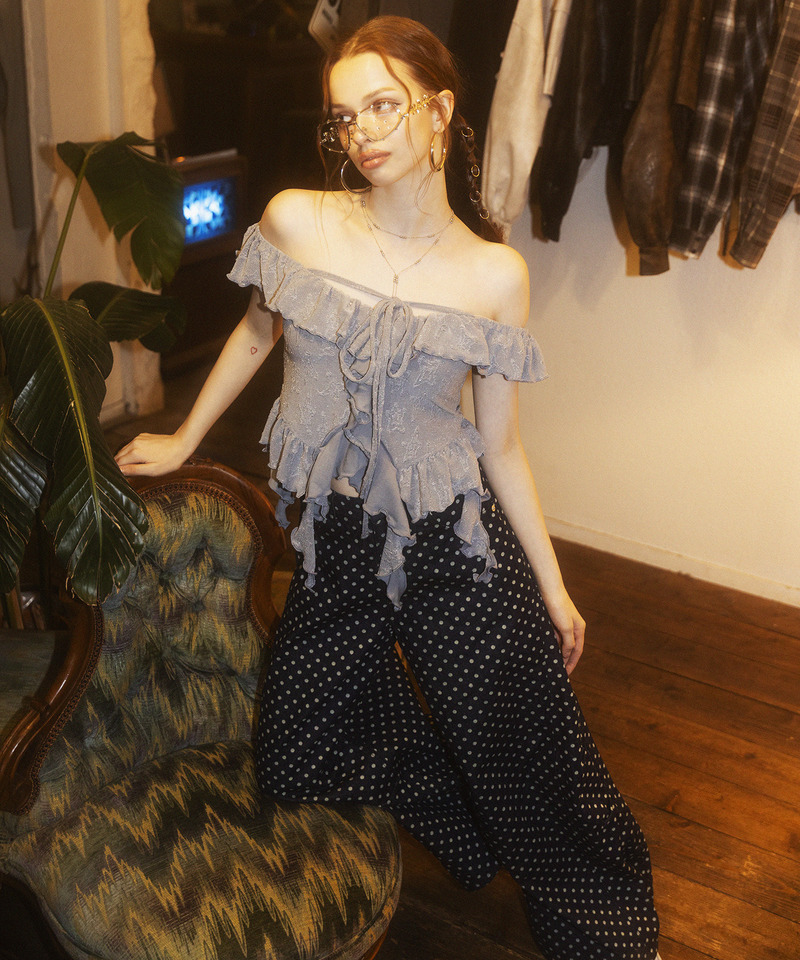 ドット柄バレルレッグパンツ 詳細画像 ドット 2