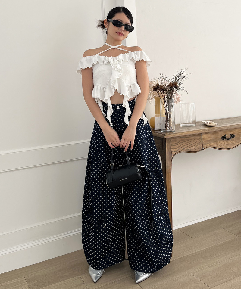 ドット柄バレルレッグパンツ 詳細画像 ドット 7