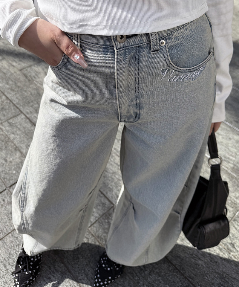 ドット柄バレルレッグパンツ 詳細画像 デニムブルー 6