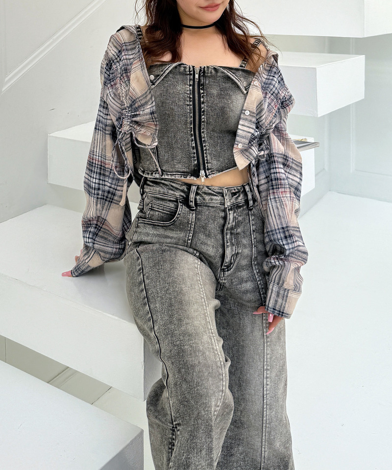 フード付きチェックトップス 詳細画像 ベージュ 12