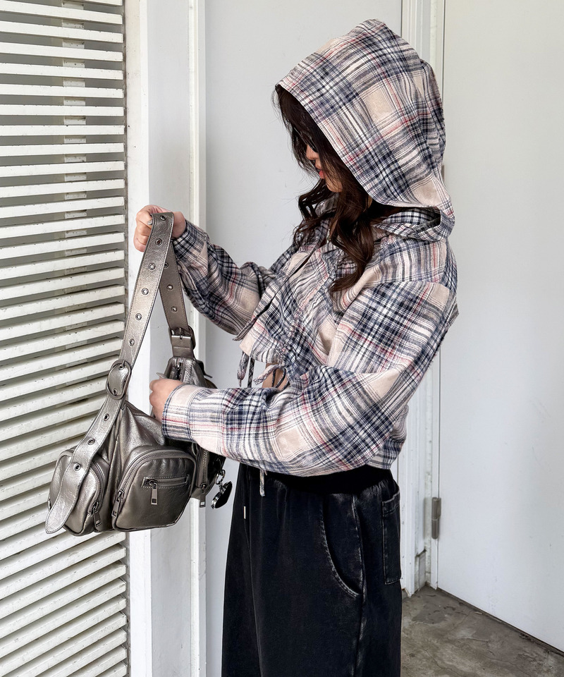 フード付きチェックトップス 詳細画像 ベージュ 17