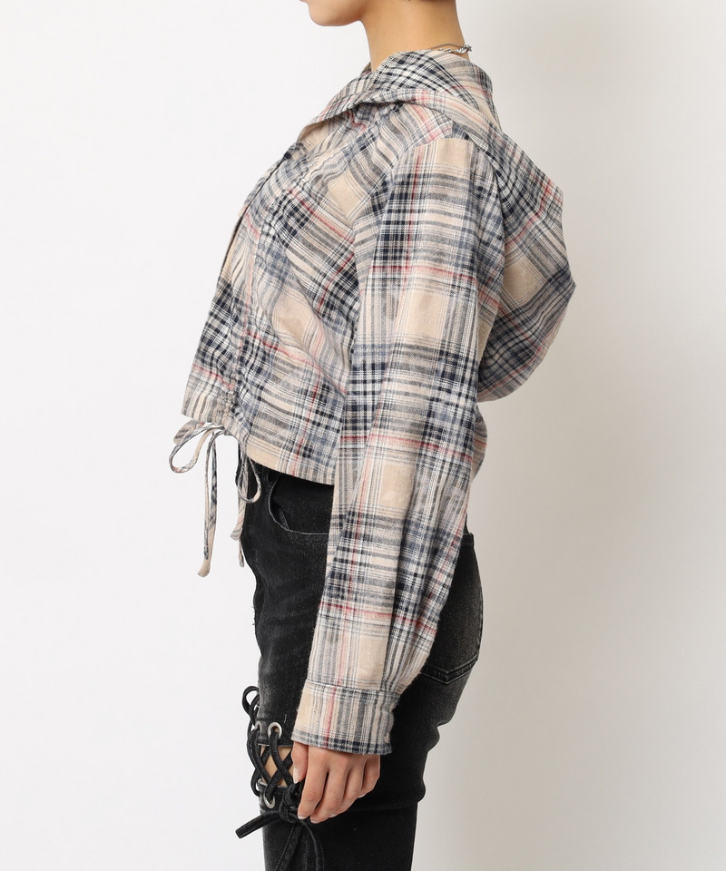 フード付きチェックトップス 詳細画像 ベージュ 19