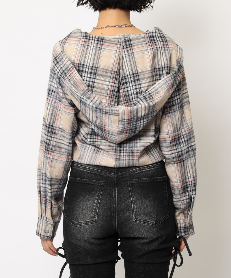 フード付きチェックトップス 詳細画像 ベージュ 20