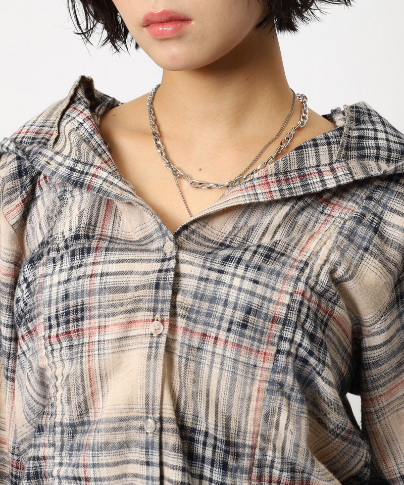 フード付きチェックトップス 詳細画像 ベージュ 21