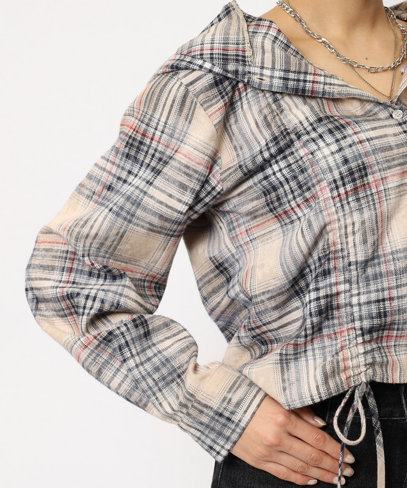 フード付きチェックトップス 詳細画像 ベージュ 26