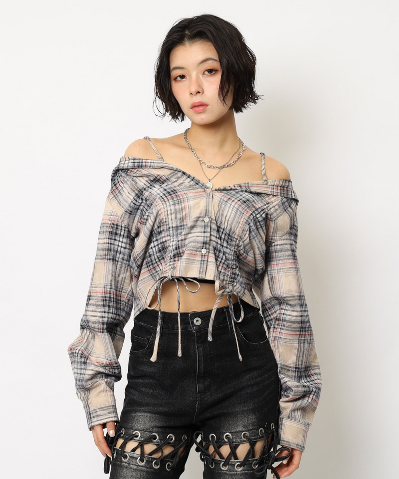 フード付きチェックトップス 詳細画像 ベージュ 3