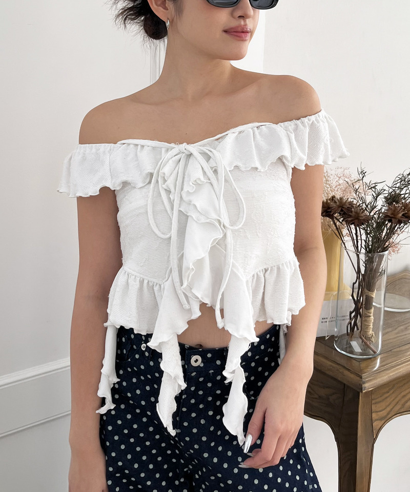 オフショルラメラッフルトップス 詳細画像 オフホワイト 11