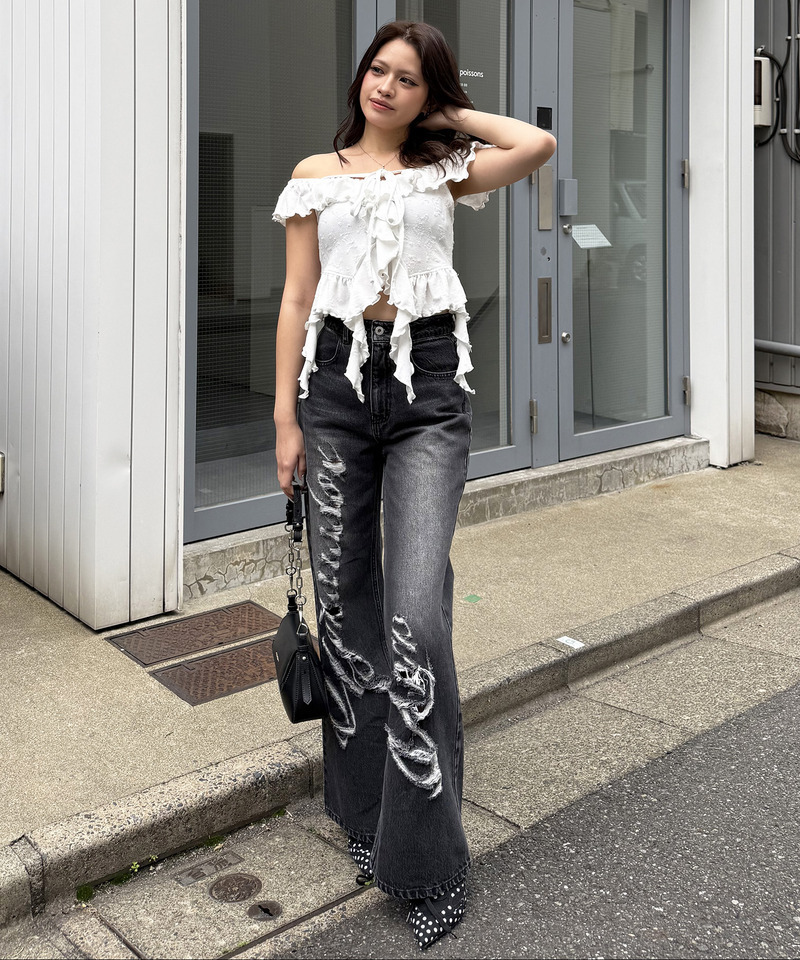 オフショルラメラッフルトップス 詳細画像 オフホワイト 13