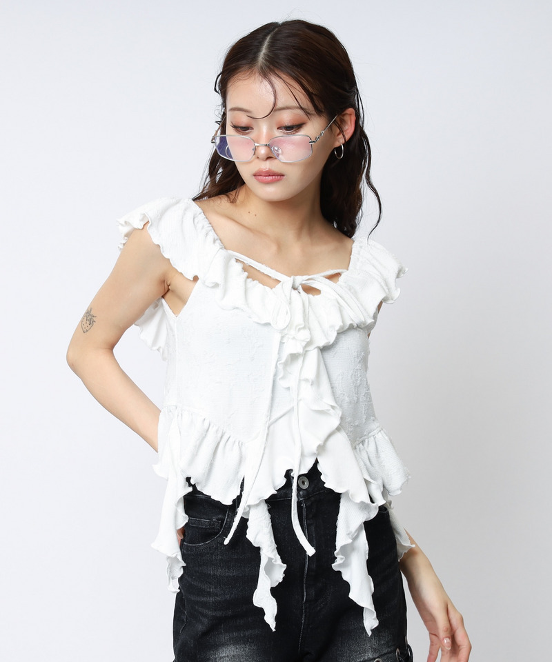 オフショルラメラッフルトップス 詳細画像 オフホワイト 2