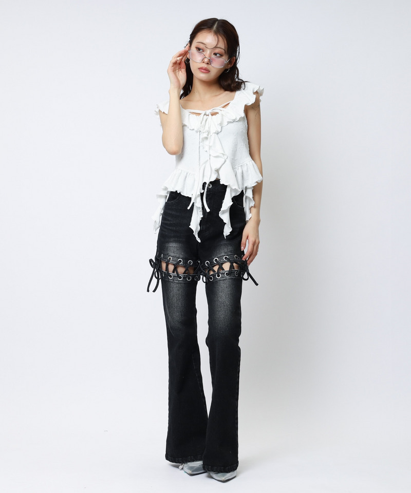 オフショルラメラッフルトップス 詳細画像 オフホワイト 4